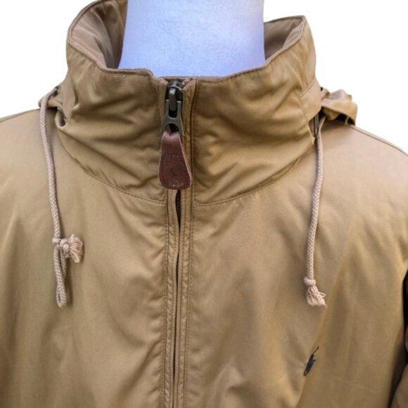 Polo Ralph Lauren Men's Jacket Medium Tan Fleece Lining Full Zip Roll-up Hood XL - Picture 2 of 16